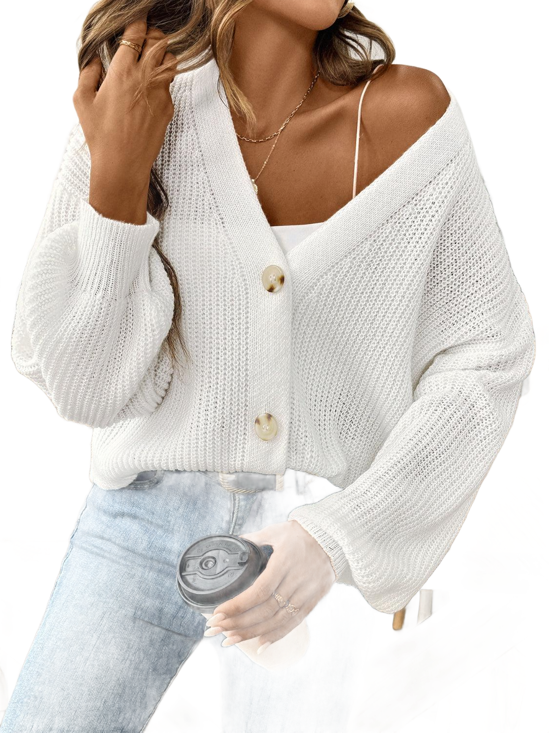 V-Neck Button Up Long Sleeve Cardigan