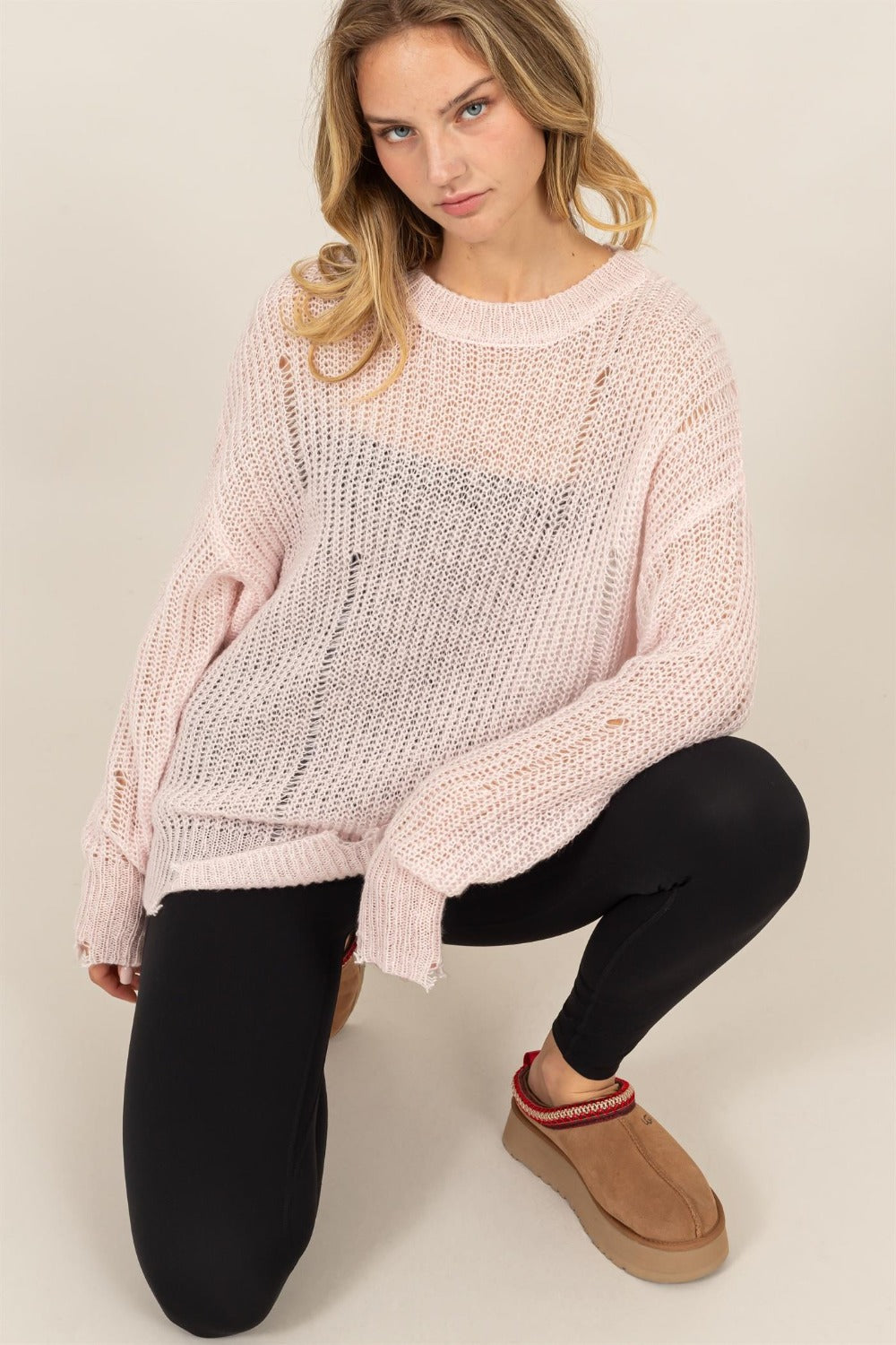 HAVE Distressed Long Sleeve Knit Top