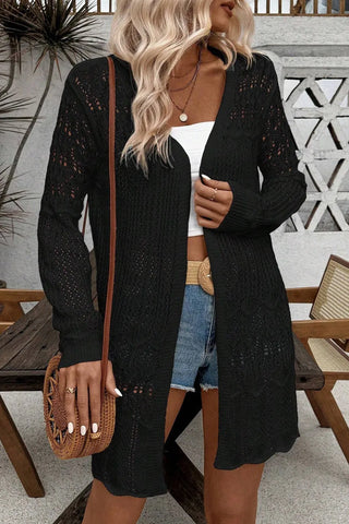 Openwork Open Front Long Sleeve Cardigan