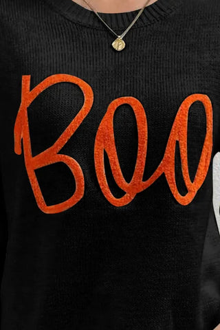 BOO, Round Neck Long Sleeve Sweater