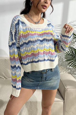 Striped  Dropped Shoulder Sweater