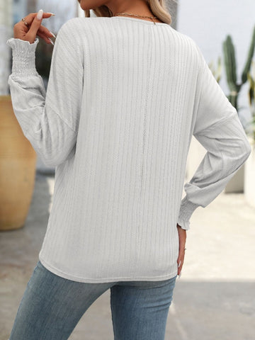 Textured Notched Lantern Sleeve T-Shirt