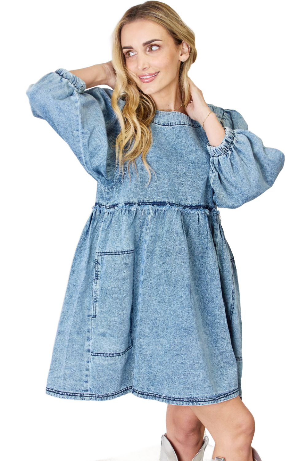 Full Size Oversized Denim Baby doll Dress