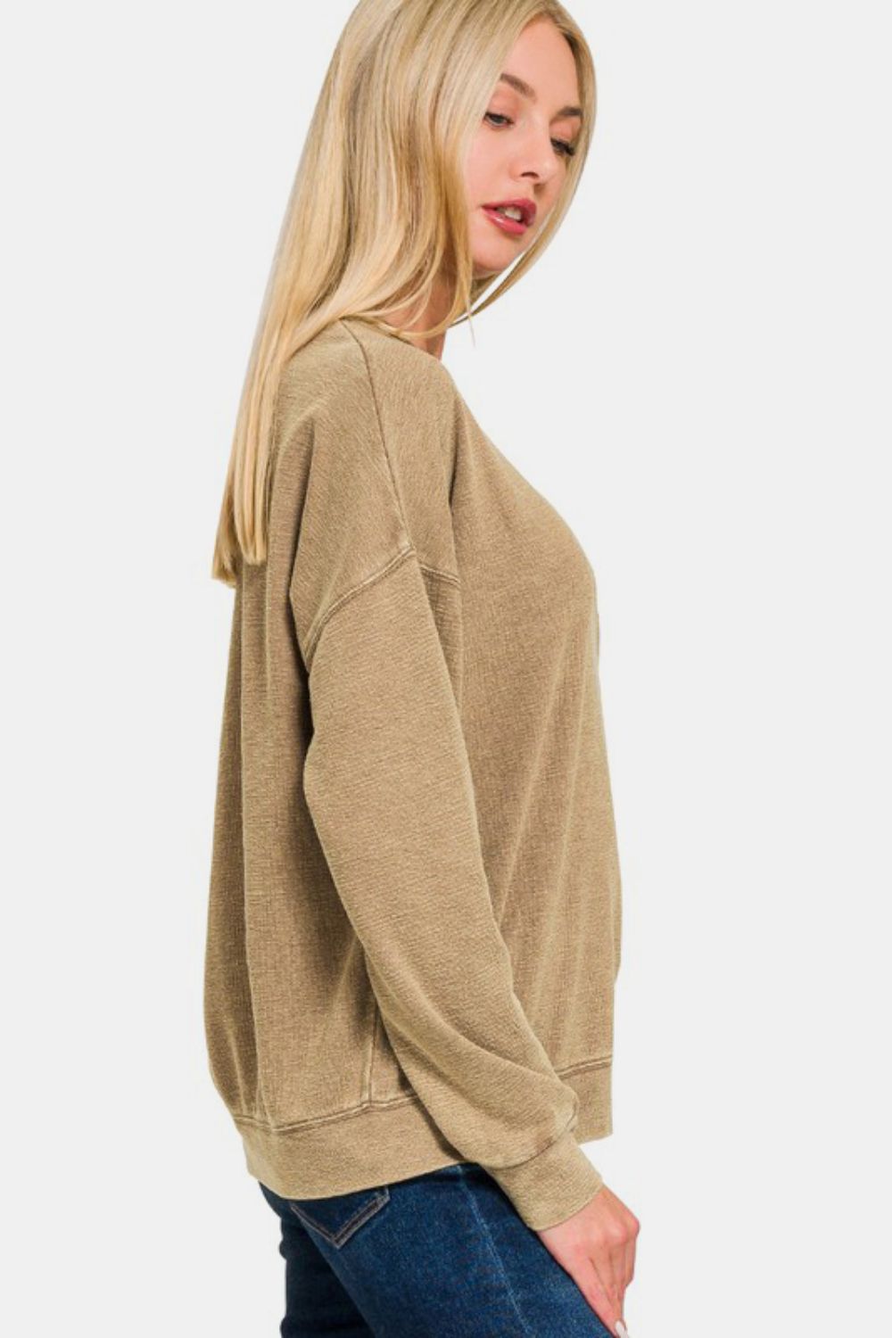 Ze nana Washed Round Neck Dropped Shoulder Sweatshirt