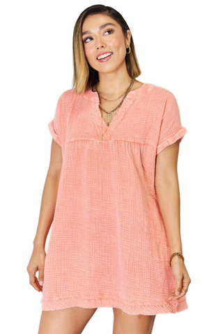 Washed Located Rolled Short Sleeve Dress