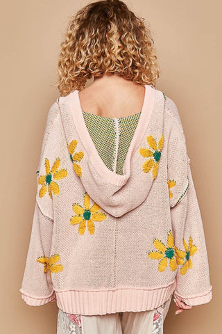 Floral Pattern Hooded High-Low Sweater