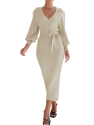 Tied Long Sleeve Wrap Sweater Dress