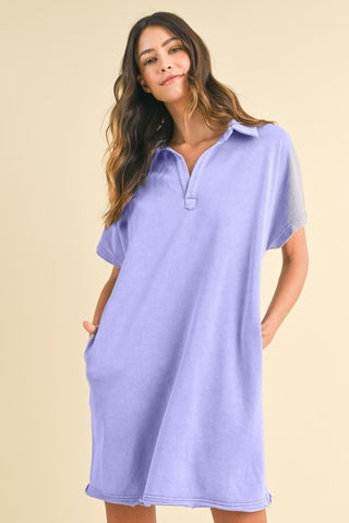 Mineral Washed Johnny Collar Short Sleeve Dress