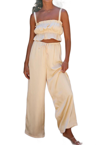 Ruffled Sleeveless Top and Wide Leg Pants Set