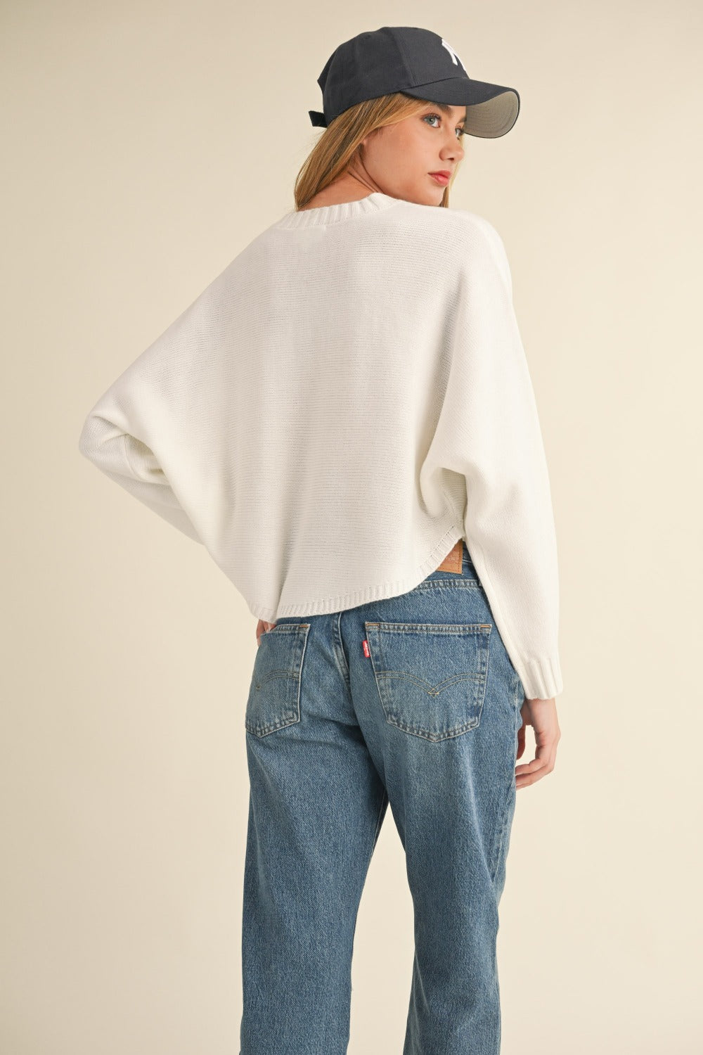 Mable Round Neck Colman Sleeve Cropped Sweater