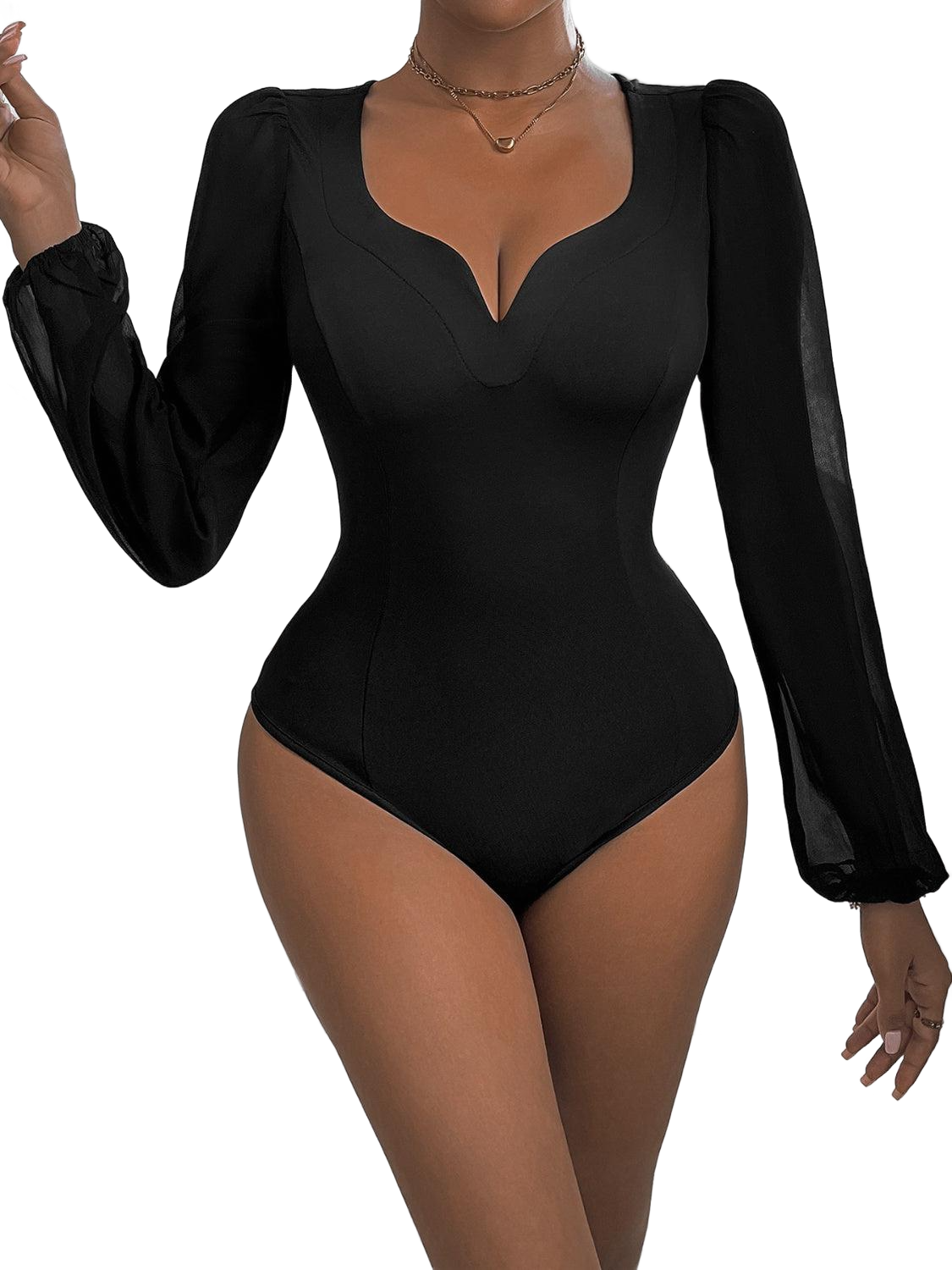 Sweetheart Neck Long Sleeve Bodysuit