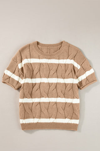 Striped Round Neck Short Sleeve Sweater