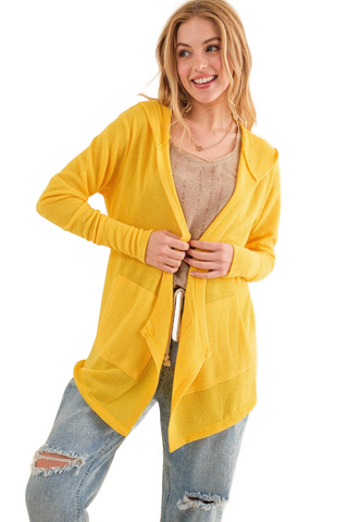 Full Size Thermal Hooded Open Front Cardigan with Pockets