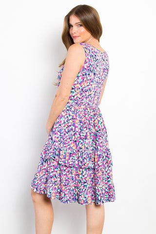 Full Size Print Wrinkle Free Ruffled Dress