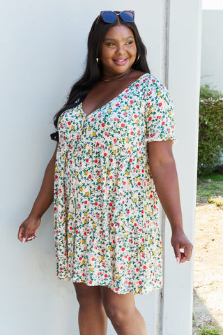 Full Size V-Neck Ruffle Sleeve Floral Dress