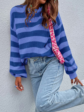 Striped Round Neck Long Sleeve Sweater