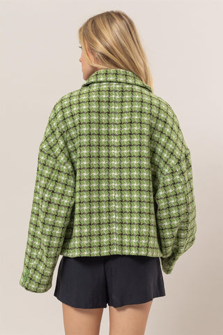 HAVE Tweed Plaid Button Up Collared Neck Jacket