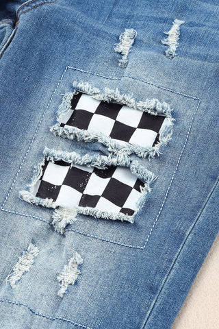 Baleful Checkered Patchwork Mid-Waist Distressed Jeans - null - All Female Kind - Trendsi - Hoodies For All Kind - 100100919900148 - 100100919900148