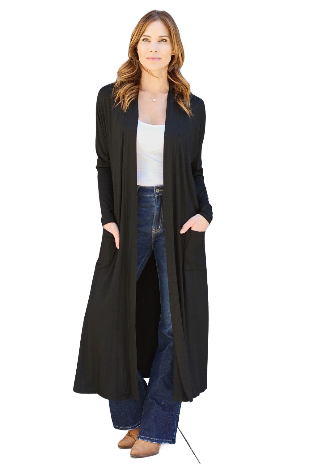 Full Size Open Front Long Sleeve Cover Up