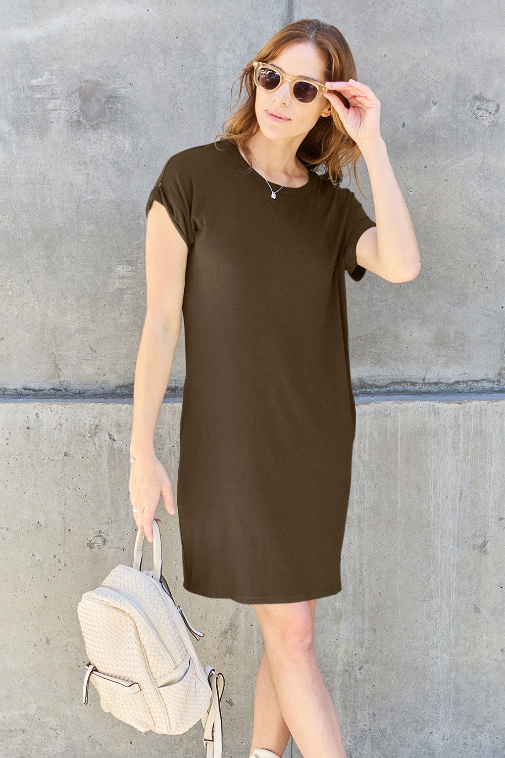  Full Size Round Neck Short Sleeve Dress with Pockets -  Full Size Round Neck Short Sleeve Dress with Pockets - Hoodies For All Kind -  - All Female Kind - Trendsi - Hoodies For All Kind - 100101901958105 - 100101901958105