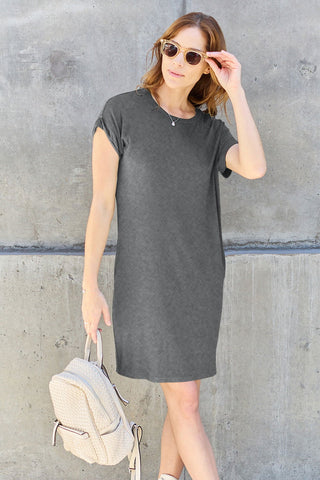  Full Size Round Neck Short Sleeve Dress with Pockets -  Full Size Round Neck Short Sleeve Dress with Pockets - Hoodies For All Kind -  - All Female Kind - Trendsi - Hoodies For All Kind - 100101901958105 - 100101901958105