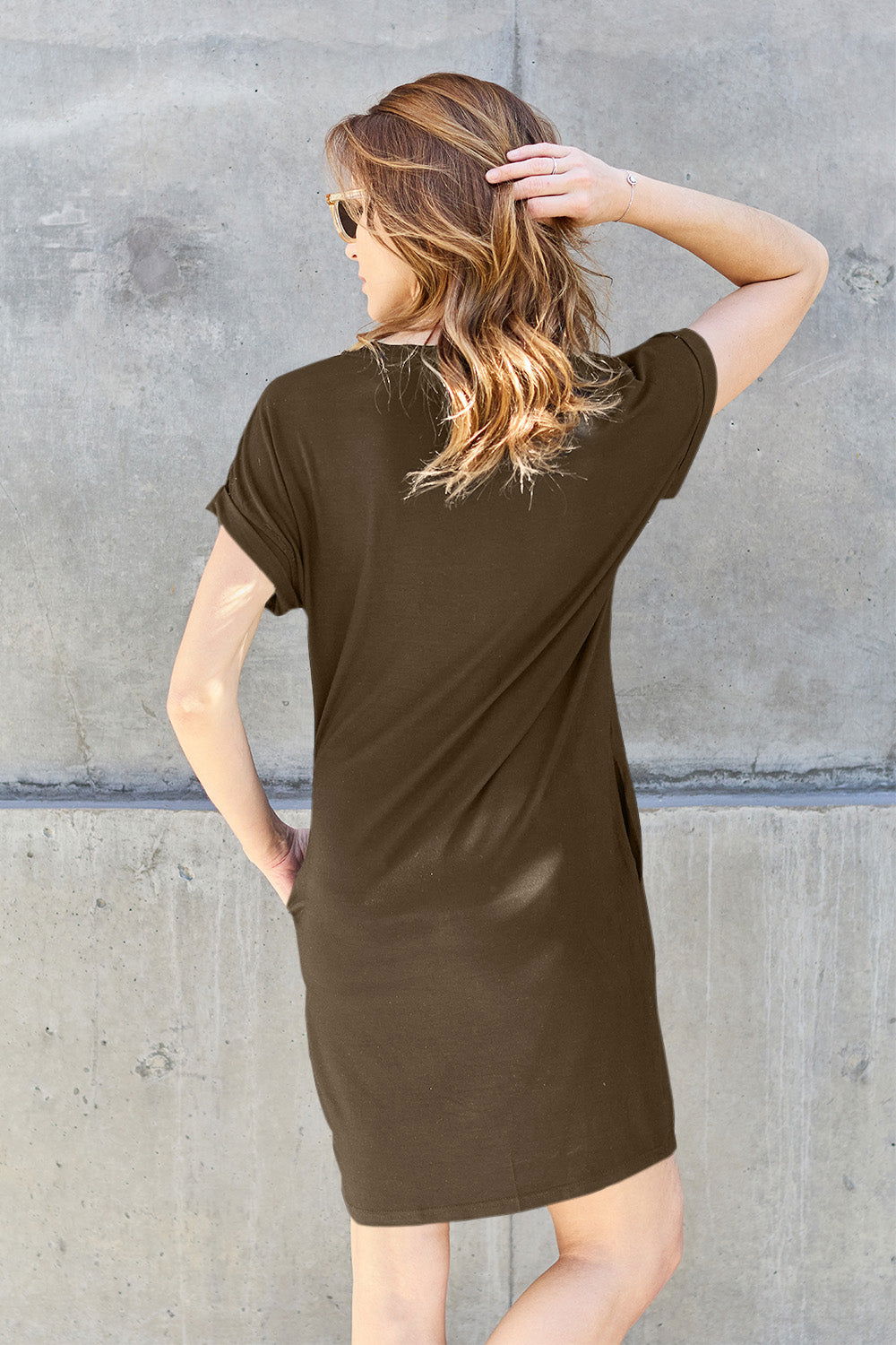  Full Size Round Neck Short Sleeve Dress with Pockets -  Full Size Round Neck Short Sleeve Dress with Pockets - Hoodies For All Kind -  - All Female Kind - Trendsi - Hoodies For All Kind - 100101901958105 - 100101901958105