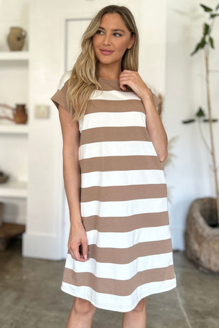  Full Size Striped Round Neck Cap Sleeve Mini Dress - null - All Female Kind - Trendsi - Hoodies For All Kind - 100100418651317 - 100100418651317