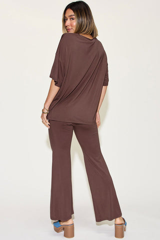  Full Size Bamboo Drop Shoulder T-Shirt and Flare Pants Set - null - All Female Kind - Trendsi - Hoodies For All Kind - 100100614931347 - 100100614931347