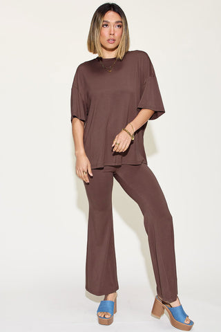  Full Size Bamboo Drop Shoulder T-Shirt and Flare Pants Set - null - All Female Kind - Trendsi - Hoodies For All Kind - 100100614931347 - 100100614931347