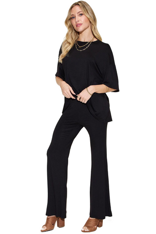 Full Size Drop Shoulder T-Shirt and Flare Pants Set