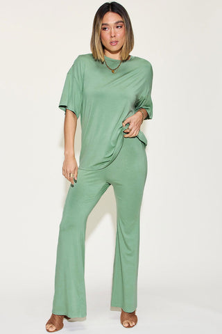  Full Size Bamboo Drop Shoulder T-Shirt and Flare Pants Set - null - All Female Kind - Trendsi - Hoodies For All Kind - 100100614931347 - 100100614931347