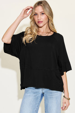  Full Size Bamboo Round Neck Exposed Seam T-Shirt -  Full Size Bamboo Round Neck Exposed Seam T-Shirt - Hoodies For All Kind -  - All Female Kind - Trendsi - Hoodies For All Kind - 100100234977620 - 100100234977620