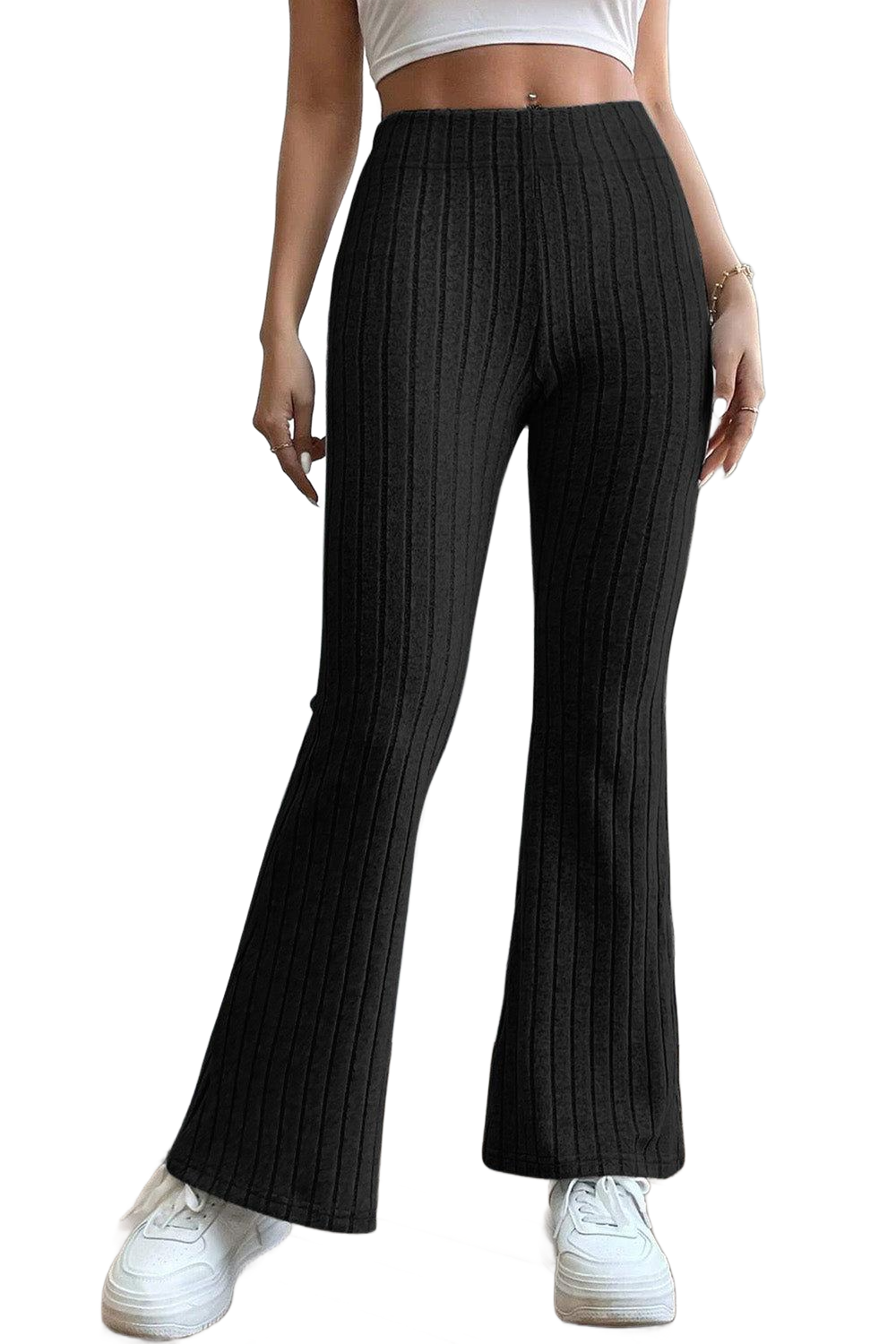 Full Size Ribbed High Waist Flare Pants