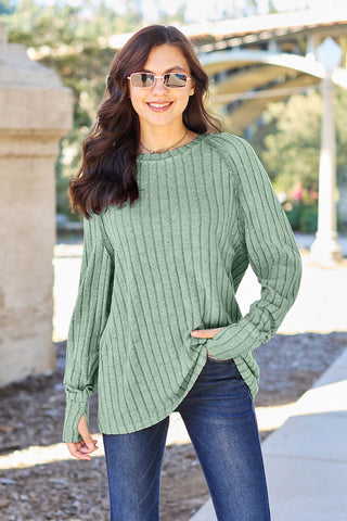  Full Size Ribbed Round Neck Long Sleeve Knit Top - null - All Female Kind - Trendsi - Hoodies For All Kind - 100101005612984 - 100101005612984