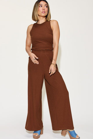  Full Size Ribbed Tank and Wide Leg Pants Set -  Full Size Ribbed Tank and Wide Leg Pants Set - Hoodies For All Kind -  - All Female Kind - Trendsi - Hoodies For All Kind - 100100451401320 - 100100451401320