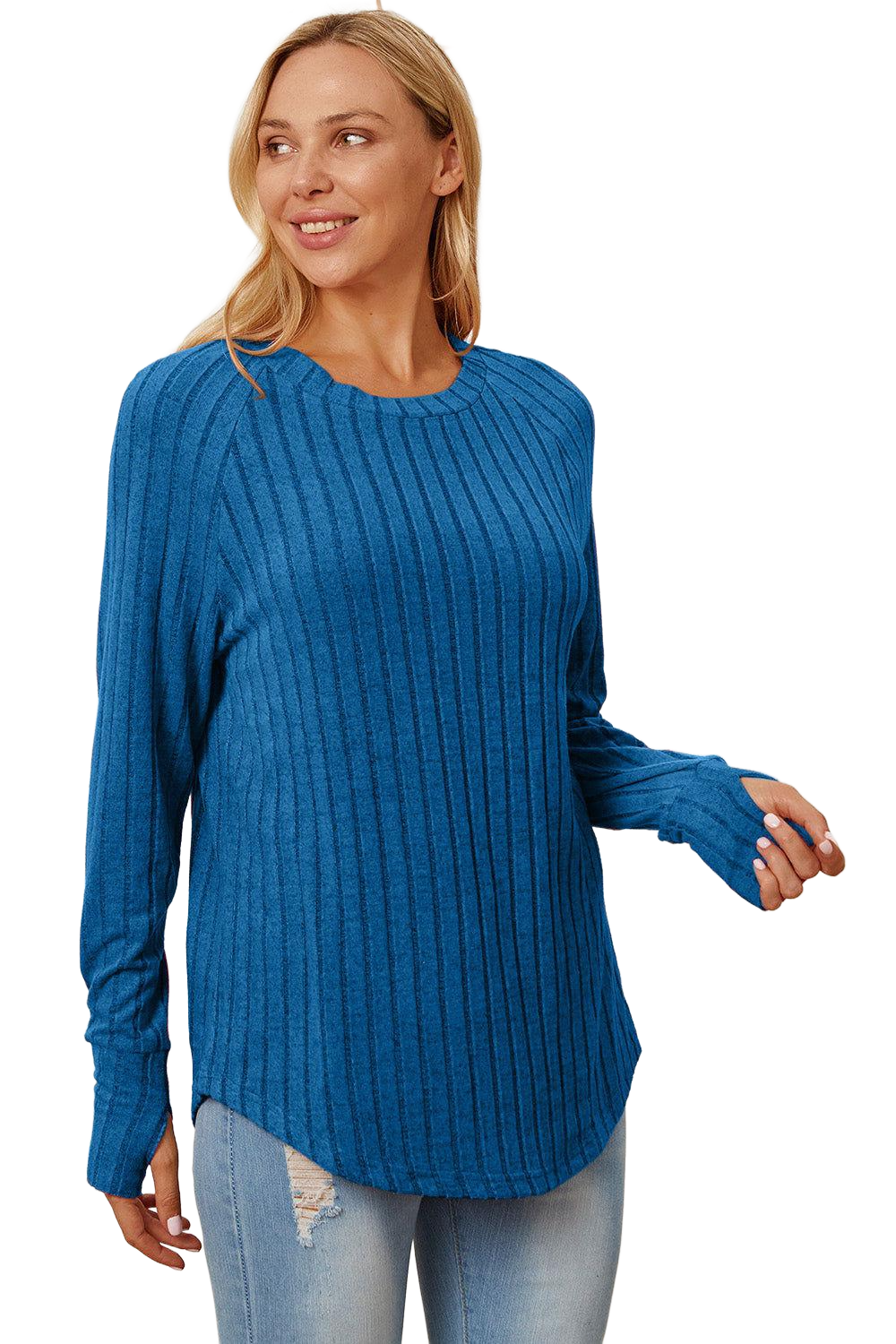 Full Size Ribbed Thumbhole Sleeve T-Shirt