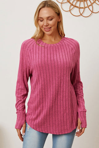  Full Size Ribbed Thumbhole Sleeve T-Shirt - null - All Female Kind - Trendsi - Hoodies For All Kind - 100101274365497 - 100101274365497