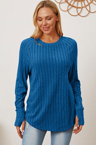  Full Size Ribbed Thumbhole Sleeve T-Shirt - null - All Female Kind - Trendsi - Hoodies For All Kind - 100101274365497 - 100101274365497