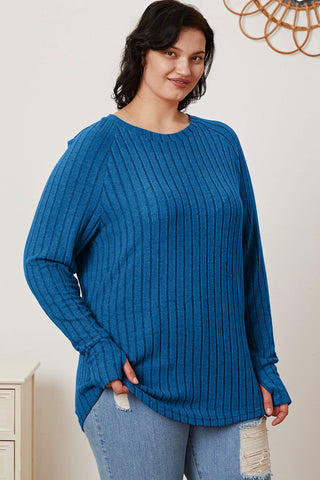  Full Size Ribbed Thumbhole Sleeve T-Shirt - null - All Female Kind - Trendsi - Hoodies For All Kind - 100101274365497 - 100101274365497