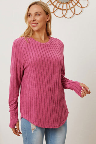  Full Size Ribbed Thumbhole Sleeve T-Shirt - null - All Female Kind - Trendsi - Hoodies For All Kind - 100101274365497 - 100101274365497