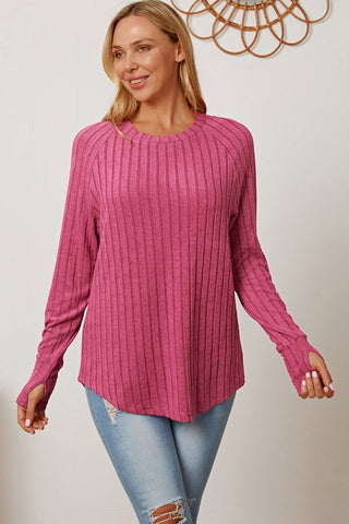  Full Size Ribbed Thumbhole Sleeve T-Shirt - null - All Female Kind - Trendsi - Hoodies For All Kind - 100101274365497 - 100101274365497