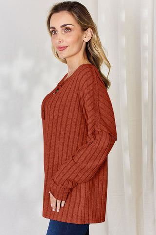  Full Size Ribbed Half Button Long Sleeve T-Shirt - null - All Female Kind - Trendsi - Hoodies For All Kind - 100101878482568 - 100101878482568