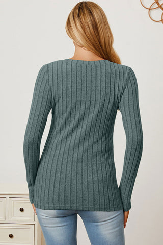  Full Size Ribbed V-Neck Long Sleeve T-Shirt - null - All Female Kind - Trendsi - Hoodies For All Kind - 100101792185703 - 100101792185703