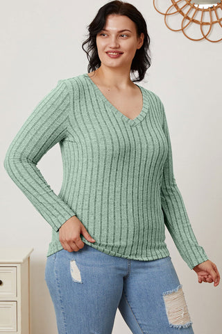  Full Size Ribbed V-Neck Long Sleeve T-Shirt - null - All Female Kind - Trendsi - Hoodies For All Kind - 100101792185703 - 100101792185703