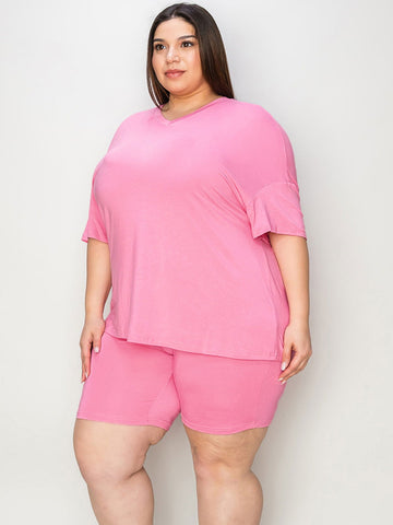  Full Size V-Neck Drop Shoulder T-Shirt and Shorts Set - null - All Female Kind - Trendsi - Hoodies For All Kind - 100100951117542 - 100100951117542