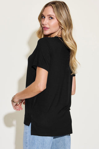  Full Size V-Neck High-Low T-Shirt -  Full Size V-Neck High-Low T-Shirt - Hoodies For All Kind -  - All Female Kind - Trendsi - Hoodies For All Kind - 100100157021319 - 100100157021319