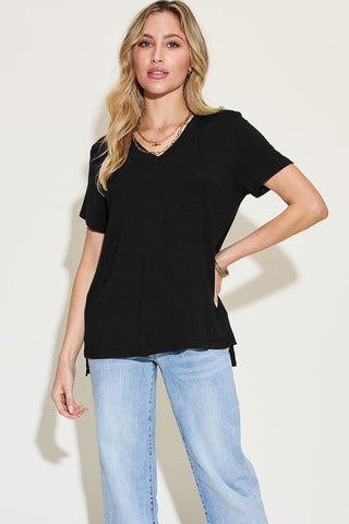  Full Size V-Neck High-Low T-Shirt -  Full Size V-Neck High-Low T-Shirt - Hoodies For All Kind -  - All Female Kind - Trendsi - Hoodies For All Kind - 100100157021319 - 100100157021319