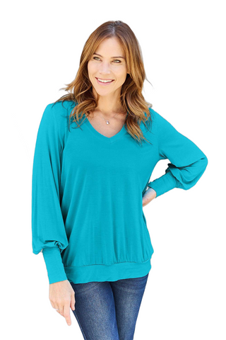 Full Size V-Neck Lantern Sleeve Top