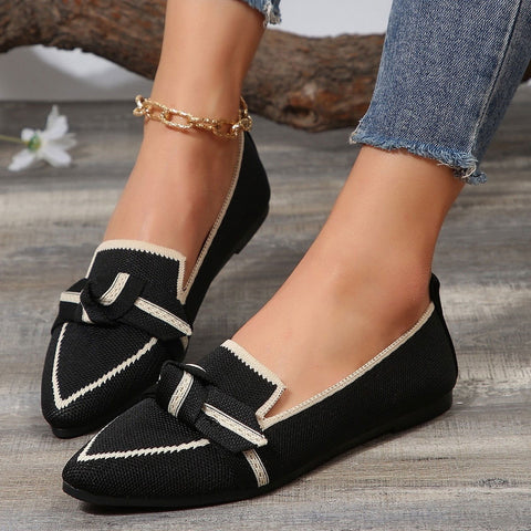 Bow Contrast Trim Point Toe Loafers - Bow Contrast Trim Point Toe Loafers - Hoodies For All Kind -  - All Female Kind - Trendsi - Hoodies For All Kind - 100600967781876 - 100600967781876