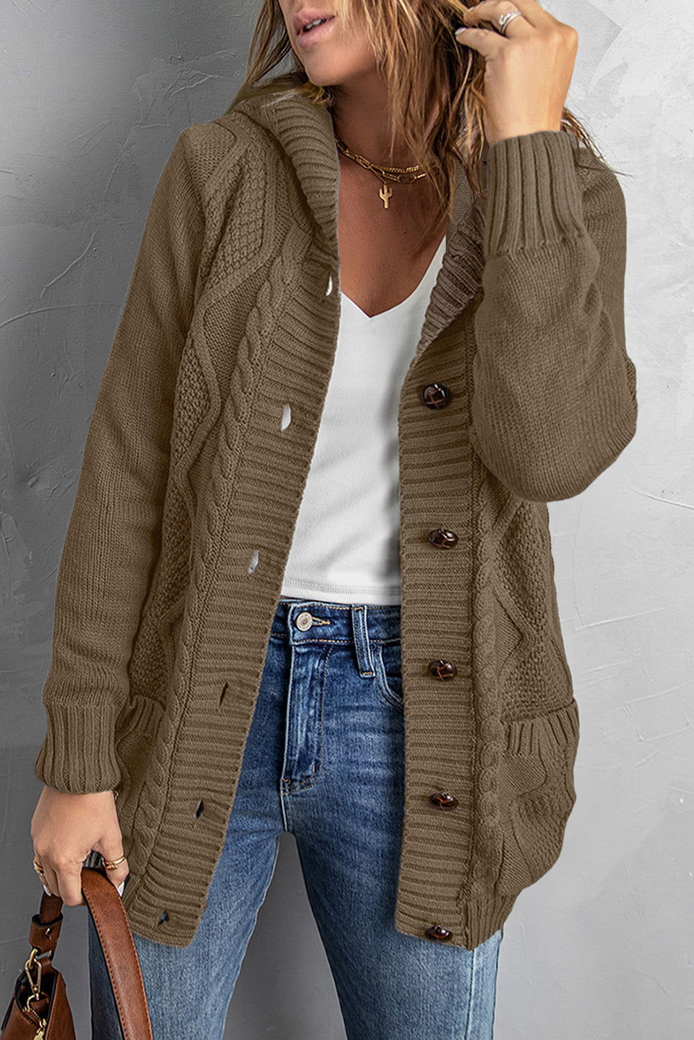 Button Front Hooded Cardigan with Pockets - Hoodies For All Kind -  - #tag1# - #tag2# - #tag3# - #tag4# - 